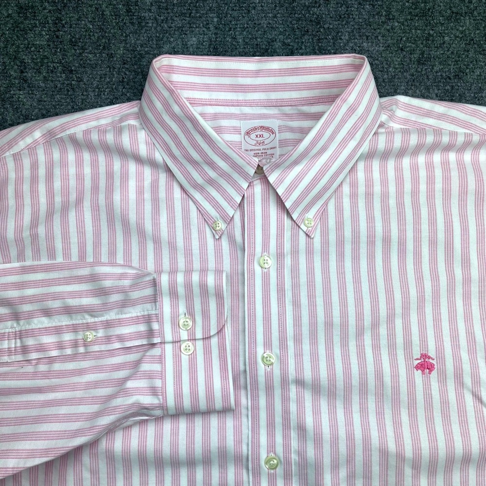 Brooks Brothers 346 Mens XXL Pink White Striped Supima Cotton Non-Iron Shirt